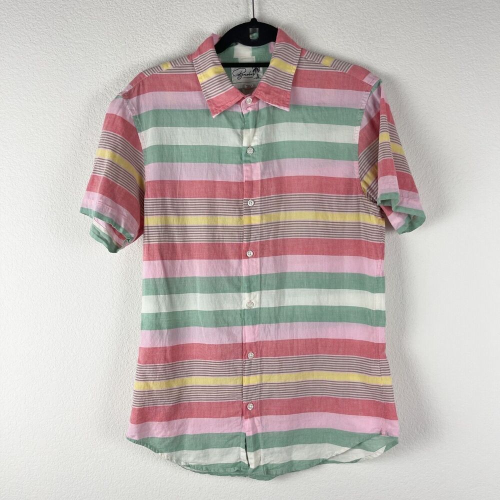 Bonobos Fit To Go Places Tailored Fit Shirt Mens Medium Pink Green Striped - Picture 1 of 11